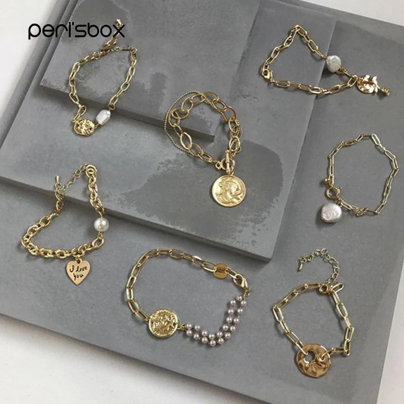 Peri'sbox 7 видов конструкций золотистый молотковый Монетный браслет для ношения
