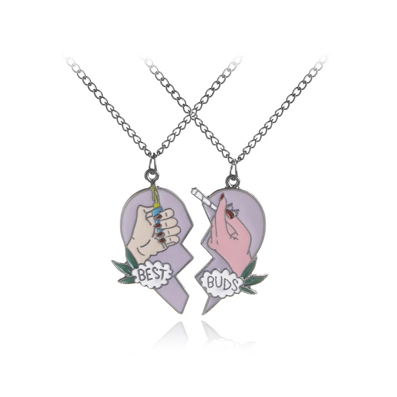 

2PCS/Set New Broken Heart Choker BEST BUDS Cigarette lighter Metal Enamel Alloy Necklace Trendy Personality Best Friend Gifts