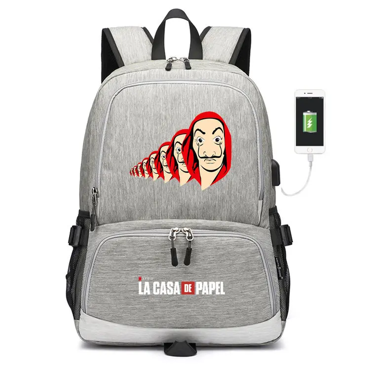 11 La Casa De Papel Школьная Сумка холщовый рюкзак зарядка через usb сумка на плечо Salvador Dali бумажный дом дорожная сумка для ноутбука Рюкзаки - Цвет: 11