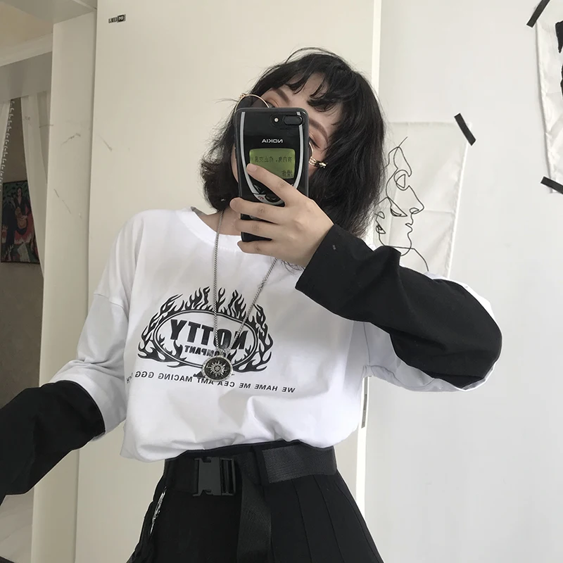 hip hop vintage Print brand Fake two Patchwork Men T shirt Long Sleeve rock Couple Clothes White Funny oversized streetwear 2019 hip hop vintage Print brand Fake two Patchwork Men T shirt Long Sleeve rock Couple Clothes White Funny oversized streetwear 2019