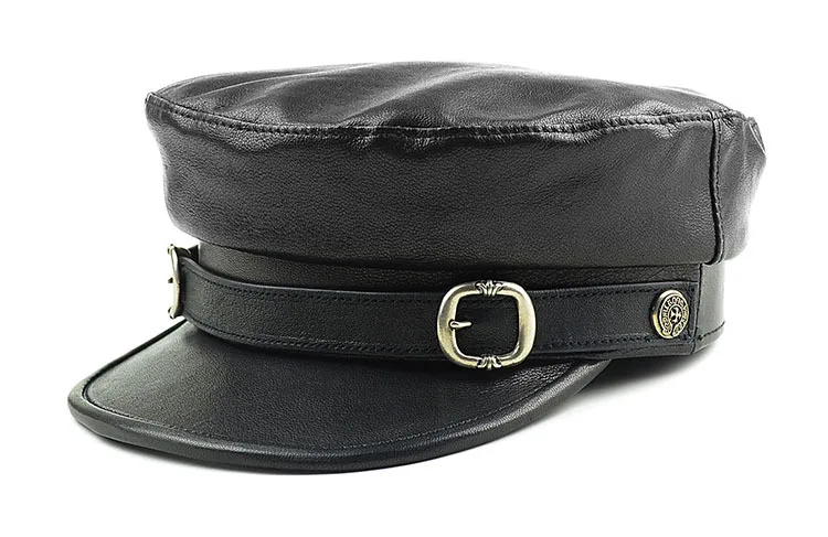 H3518 Мужская военная шляпа из натуральной кожи, Мужская черная плоская модная кепка, осенне-зимние уличные теплые высококачественные корейские простые головные уборы