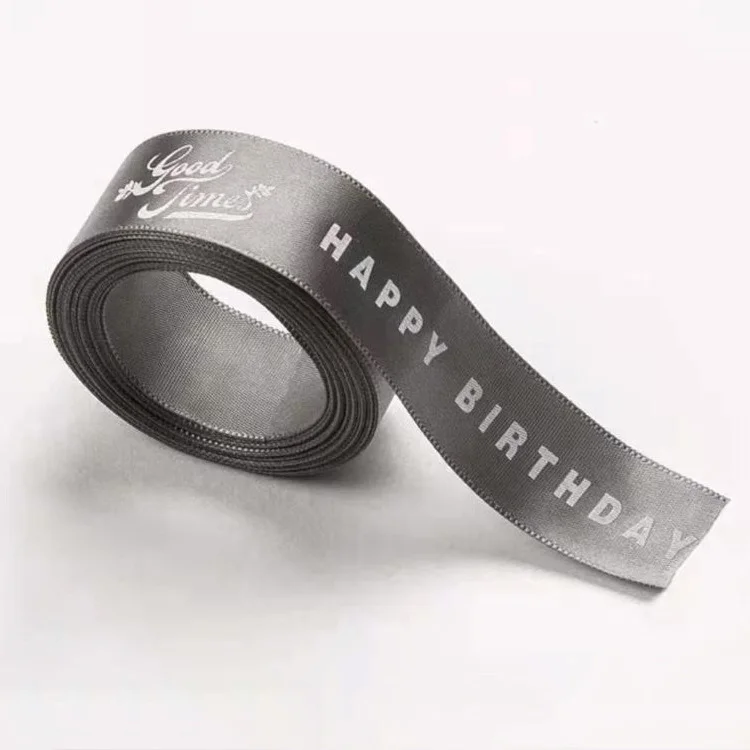 2,5 см 10 ярдов английский принт ins подарок на день рождения Подарочная коробка DIY упаковка цветная лента бант аксессуары с лентой подарочная коробка - Цвет: Grey Happy Birthday