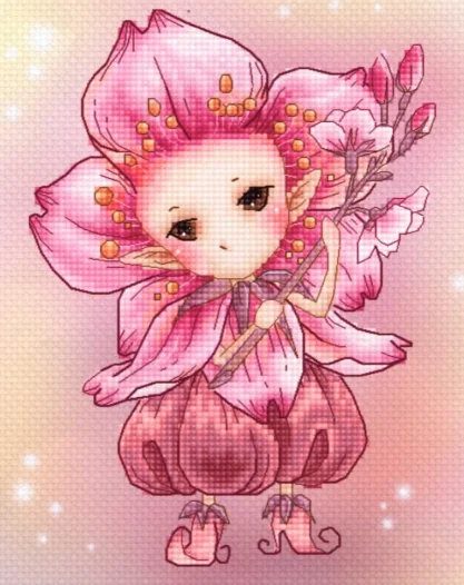 

GG RS cotton self-matching cross stitch Cross stitch RS cotton comes with no prints LL Elf Series Cherry Blossom Elf