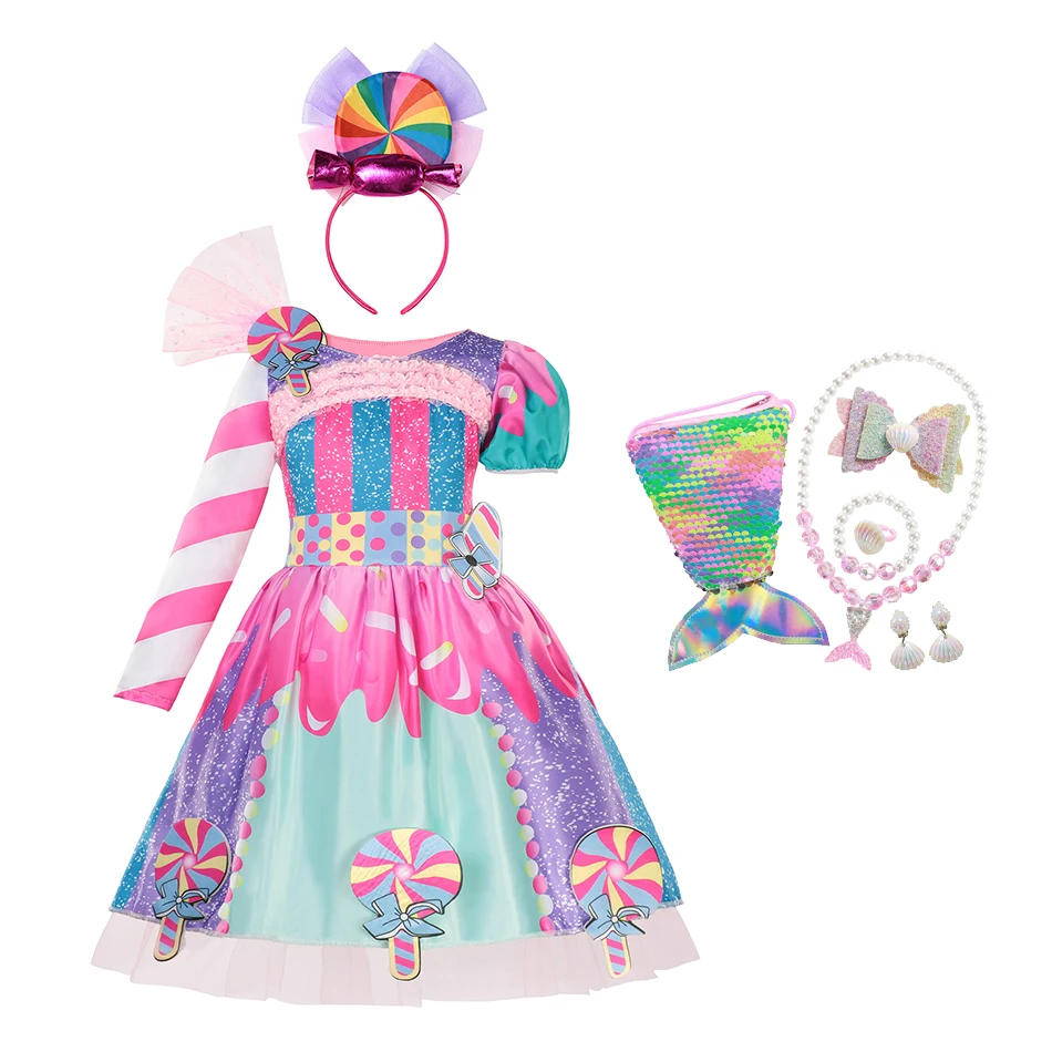 Lollipop Candy Girls Dress Kids Rainbow Birthday Party Dress Children