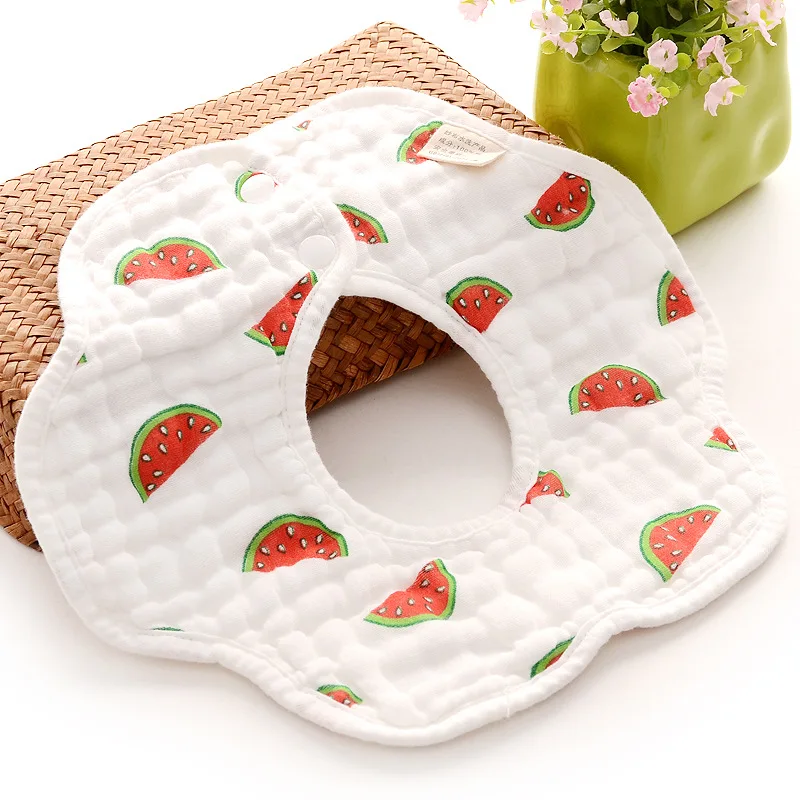Детские муслиновые нагрудники из хлопка с 8 слоями; Слюнявчики для маленьких девочек; Милые Слюнявчики для младенцев; полотенца в форме лепестков для новорожденных; карман для кормления - Цвет: watermelon