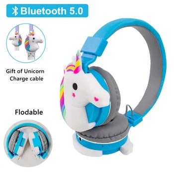 Auriculares plegables con Bluetooth y micrófono para niños y niñas Cascos inalámbricos con diseño de unicornio, para videojuegos, música, regalo para teléfono