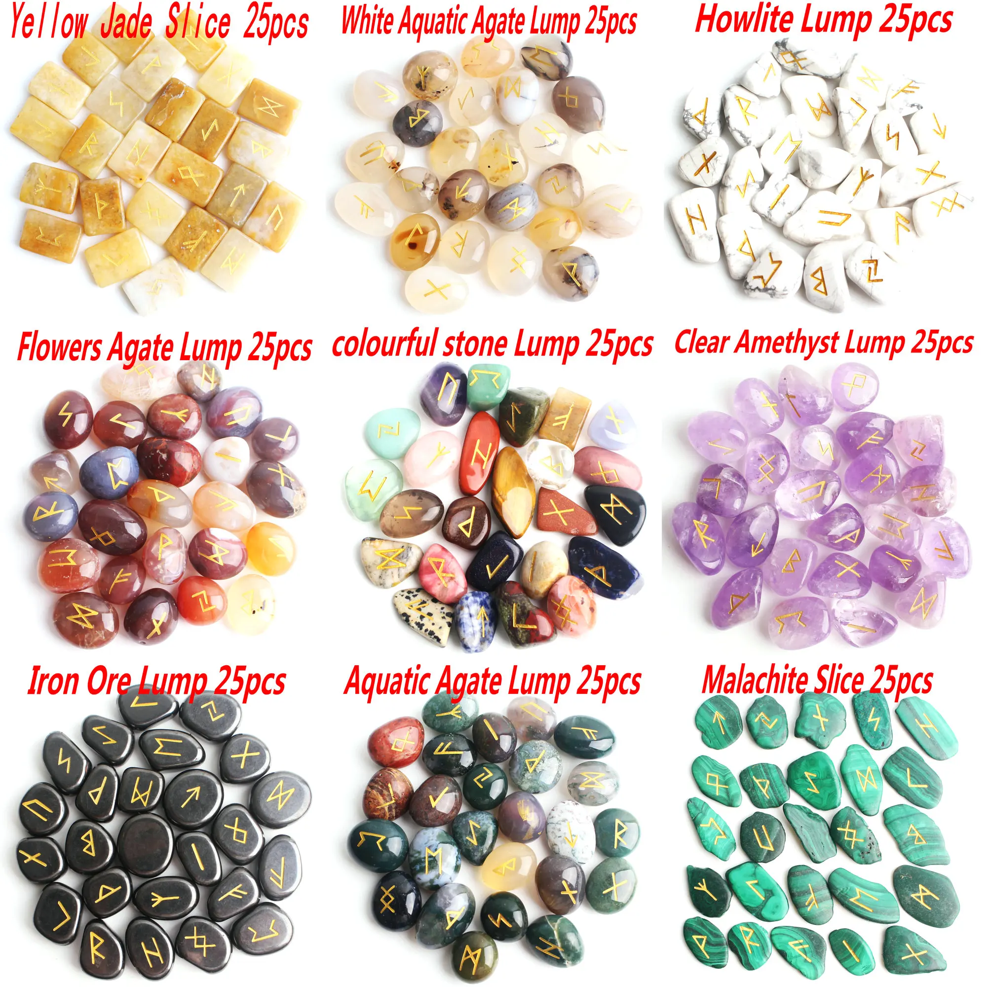 25 шт. натуральные руны чакра аметист хрусталь гадания агат Руны Для удачи камень