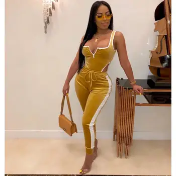 

ZOGAA Women's Velvet Bodysuit Pencil Pants Two Pieces Set Sexy Sleeveless Street Casual FashionTracksuit