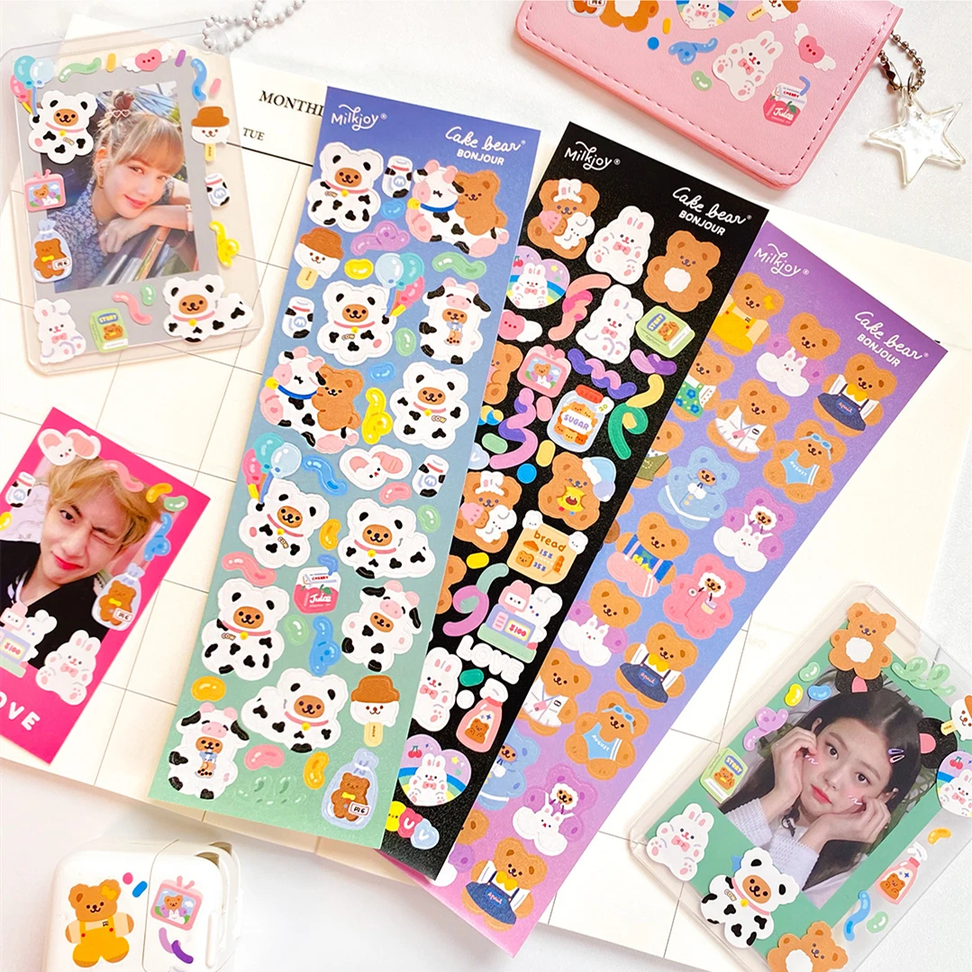 Korea Mini Bear Chasing Star Sticker Diy Scrapbooking Bottom Collage Phone Album Diary Happy Planner Gift Decoration Stickers Aliexpress