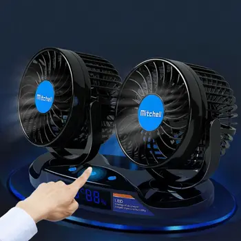 

Universal Dual Head Car Fan 12V Vehicle Fan 5inch 12 Speeds and 360 Rotatable Cooling Fan with Temperature Humidity LED Display