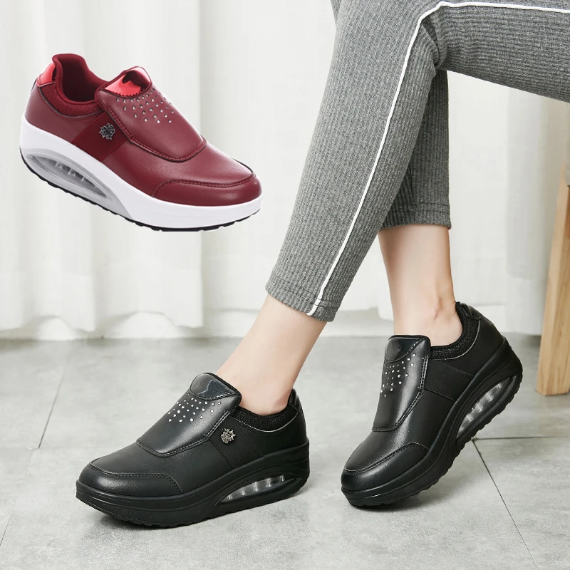 black platform wedge sneakers