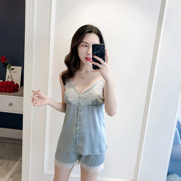 Женский пижамный комплект из 2 х предметов серебристый серый летний банный халат