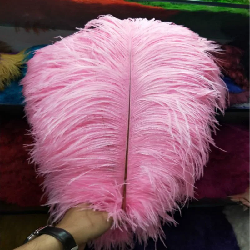 Wholesale pretty 100 pcs ostrich feathers high quality 18-20inches /45-50cm DIY jewelry decoration / wedding celebration - Color: Pink