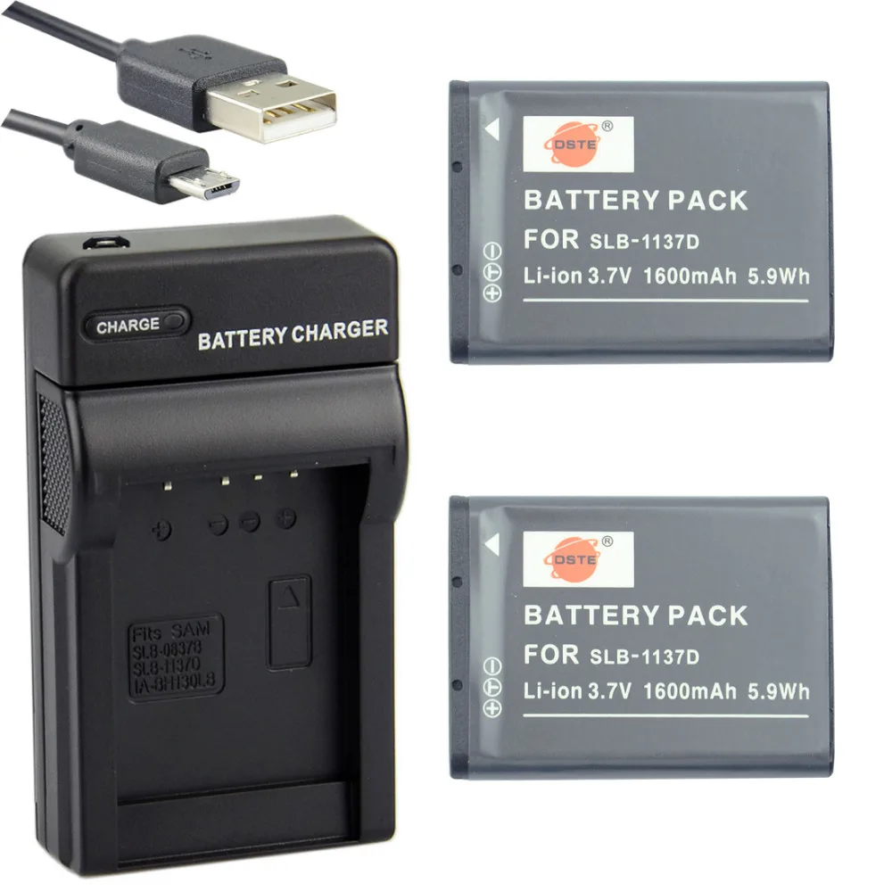 2 шт. 1600 мАч 3,7 V SLB-1137D 1137D DSTE Камера Батарея Зарядное устройство для samsung TL34HD i80 i100 L74 NV1 NV24 NV30 NV40 NV100HD NV103