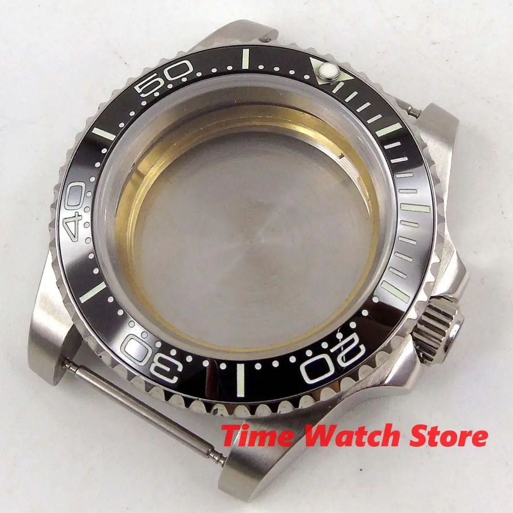 Watch Case 40mm sapphire glass black ceramic bezel date stainless steel fit ETA 2836 Miyota 8215 DG 3804 movement C159 - Цена: 3 110,03 руб.
