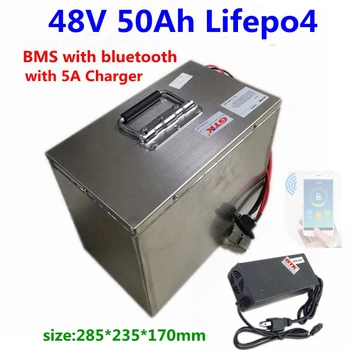

waterproof Lifepo4 48V 50Ah Lithium battery pack BMS with bluetooth function for ebike scooter motorcycle solar RV+5A charger
