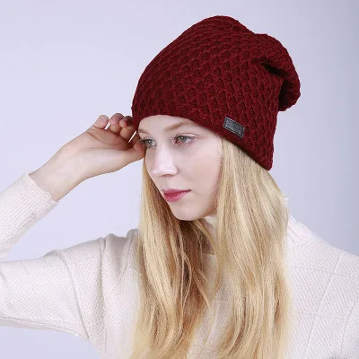 Зимние шапки для мужчин и женщин с меховым помпоном Skullies Beanies, шерстяные утолщенные эластичные ветрозащитные вязаные шапки для улицы с шарфом - Цвет: red hat