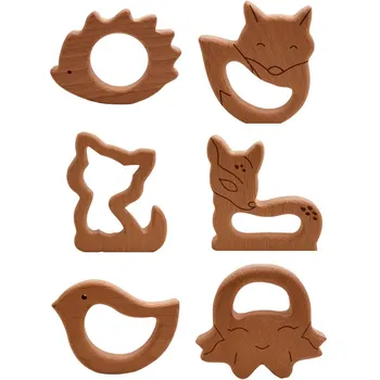 

Cartoon Baby Wooden Teethers Food Grade Beech Wood Animal Natrual Wooden Shape Pacifier Wooden Teether Safe Newborn Toys