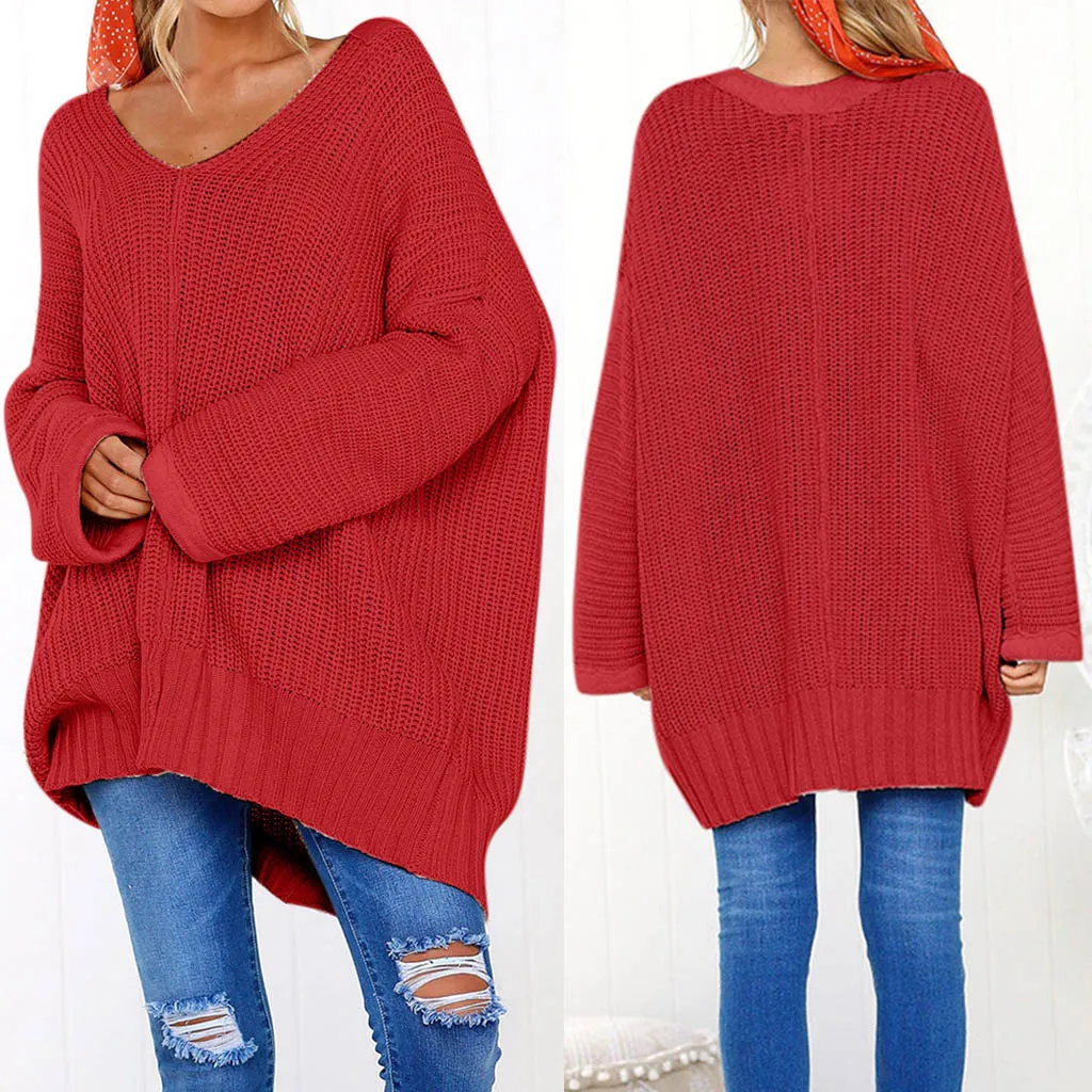 Autumn Winter Sweater Women V-Neck Loose Pullovers Casual Solid Long Sleeve Jumper Lazy Blouse pull femme | Женская одежда