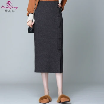 

Knitted Skirt Women Stretch High Waisted Slim Sexy High Waist Maxi Long Skirts Ladies Elegant OL Button Up Knitting Skirts