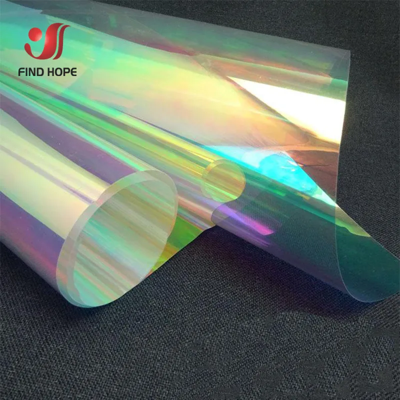 Laser Iridescent Holographic Film Clear Transparent PVC Fabric Leather   Rainbow Film Shiny Vinyl Material DIY Bow Craft Bag