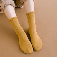 Зимние женские носки, толстые женские носки, одноцветные женские носки без пятки, простые подкручивающиеся махровые носки