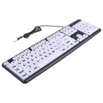 

USB Wired PC Computer Game Gaming Keyboard High Contrast Large Print White Keys Black Letter for Old People Elderly Men