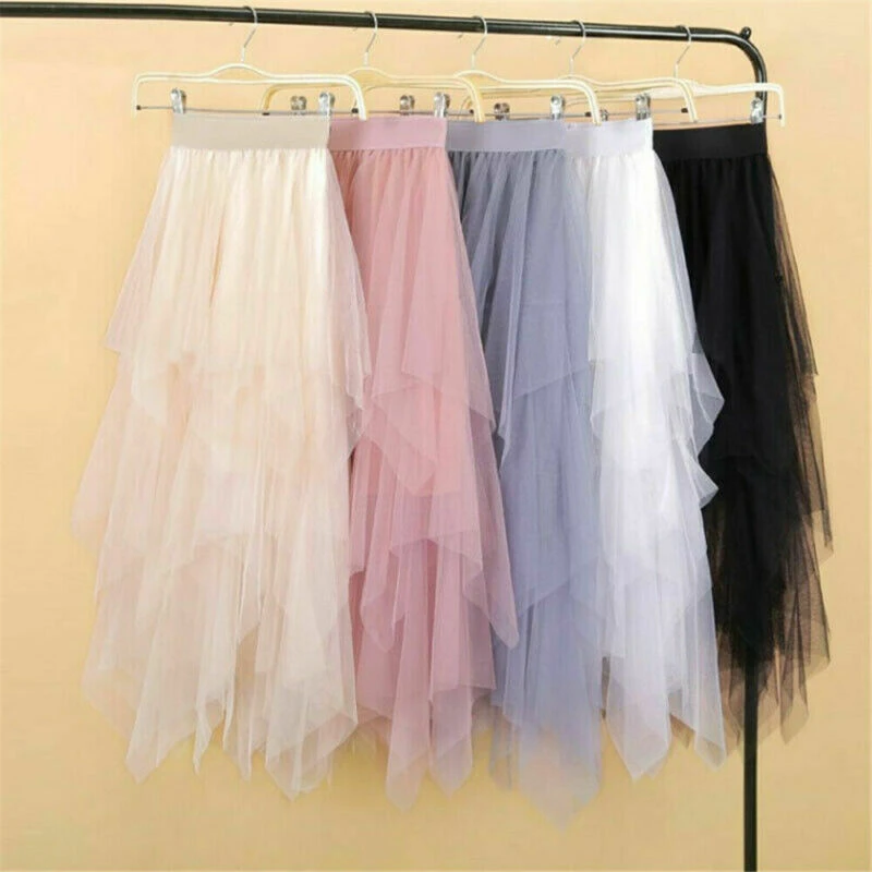 New Fashion Women Solid Tutu Tulle Skirt Elastic Waist Mesh Net Long Paragraph Skirt Dress pleated skirt