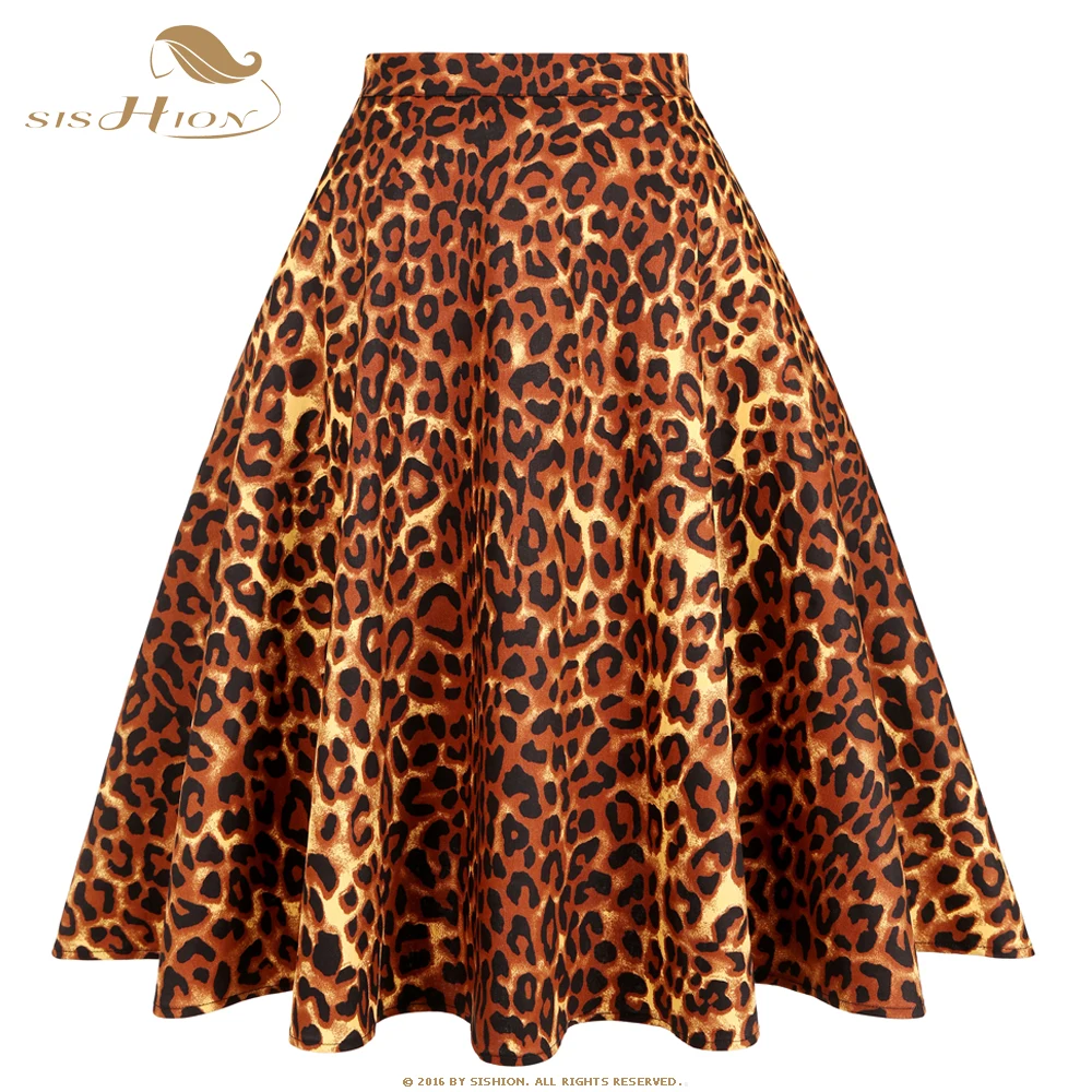 

SISHION 2024 Summer New Vintage Cotton Women Skirt SS0007 XS-XXL A Line Swing Long Midi Animal Printed Leopard Sexy Skirt