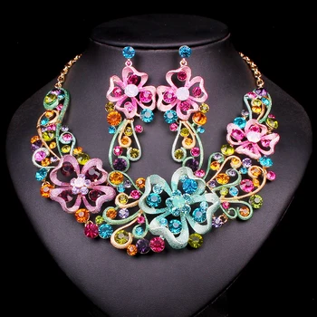 

FASHION INDIAN BRIDAL JEWELRY SETS RHINESTONE CRYSTAL NECKLACE AND EARRINGS SET FOR BRIDES WEDDING PARTY COSTUME ACCESSORIES