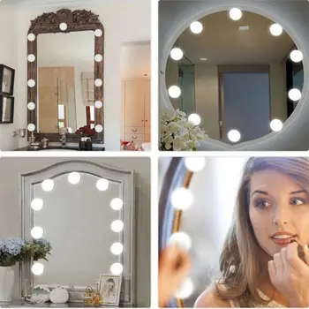 

10 LED Lamps EU Plug Vanity Mirror Light Bulbs Brightness Adjustable Lighting Fixture String for Makeup Vanity Table Dressing