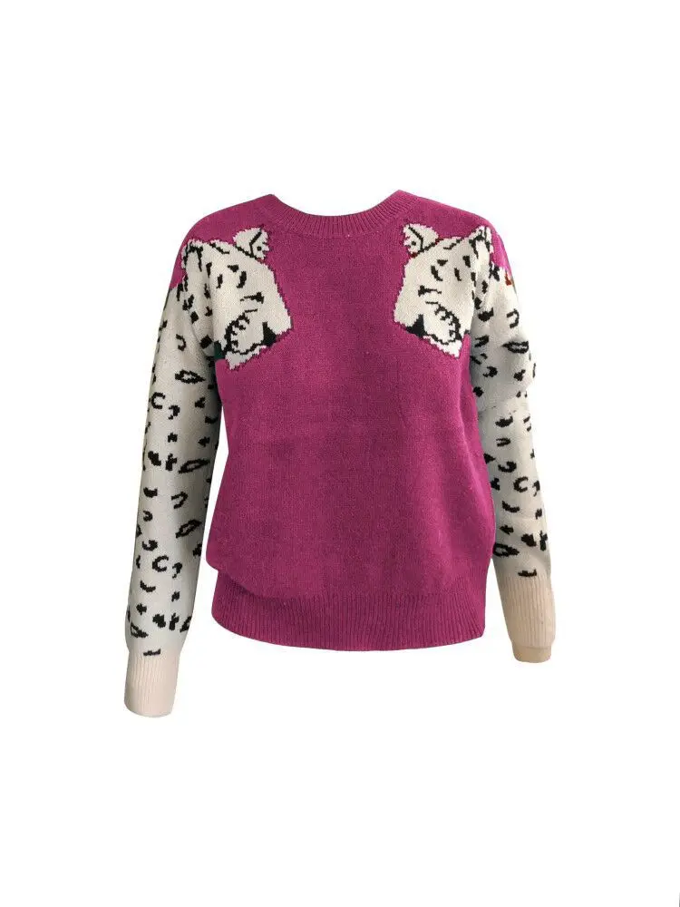 Новинка, женский свитер контрастного цвета с мозаичным леопардовым узором, рубашка с длинными рукавами, женская трикотажная Повседневная Свободная Осенняя рубашка с круглым вырезом