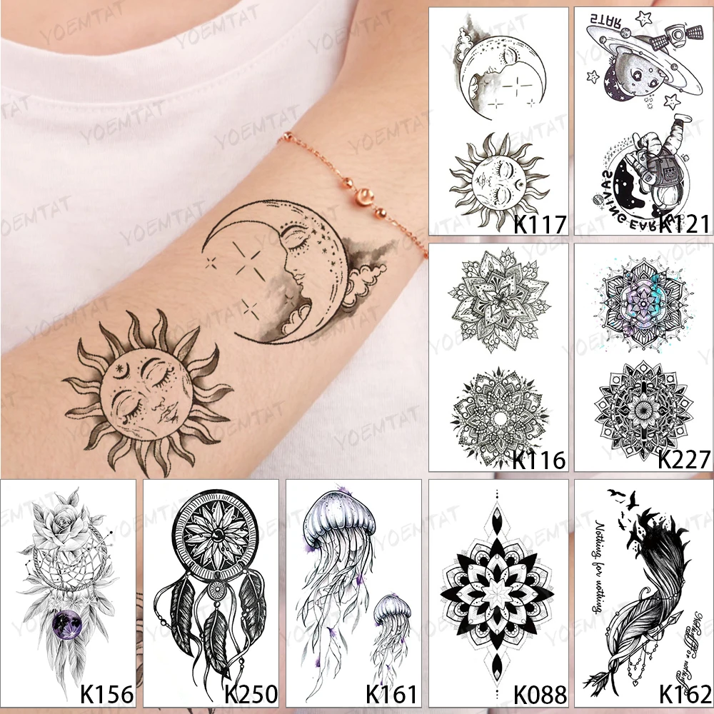 Tatouage Lune Et Soleil Ensemble Ensemble de Faux Tatouage Temporaire Étanche, Autocollant Lune, Soleil,  Henné, Mandala, Flash, Femme, Enfant, Garçon, Bébé, Homme, Fille, Lot de 9  Pièces | AliExpress