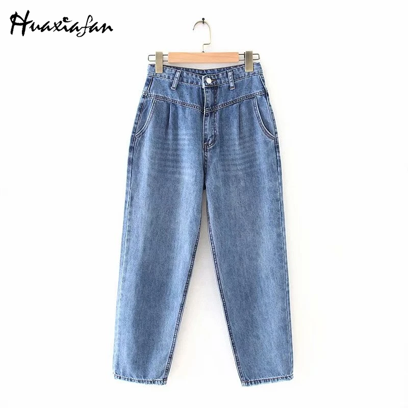 Huaxiafan Women Jeans High Waist Female Fashion Pockets Cargo Pants Streetwear Loose Denim Plus Size Winter |