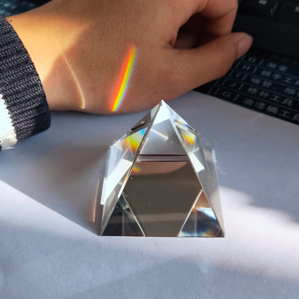 Rainbow Prism Optical Glass Crystal Pyramid 40mm Height Rectangular Pyramid Polyhedral Popularization Science Studying Student