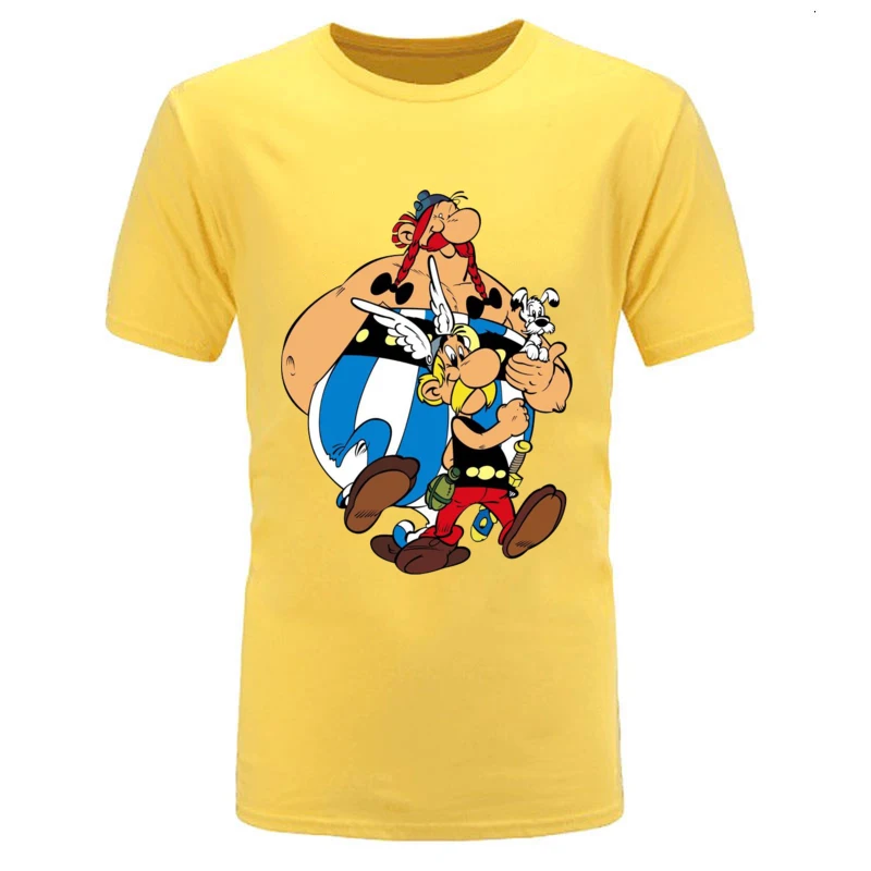 Asterix Аниме комиксов Забавный дизайн топы Футболка Высокое качество хлопок мужские футболки с принтом короткий рукав Топы Рубашки Дешевые - Цвет: Yellow