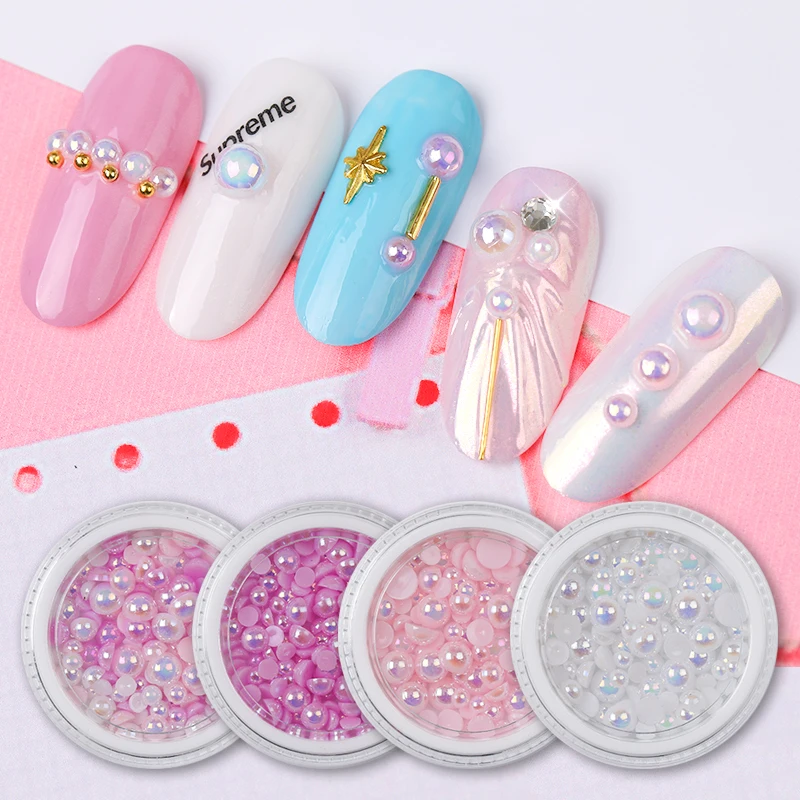 

Born Queen Nail Art Decorations Flatback Resin Pearls AB Color Half Ball Beads DIY Jewelry Making Manicure Decorations