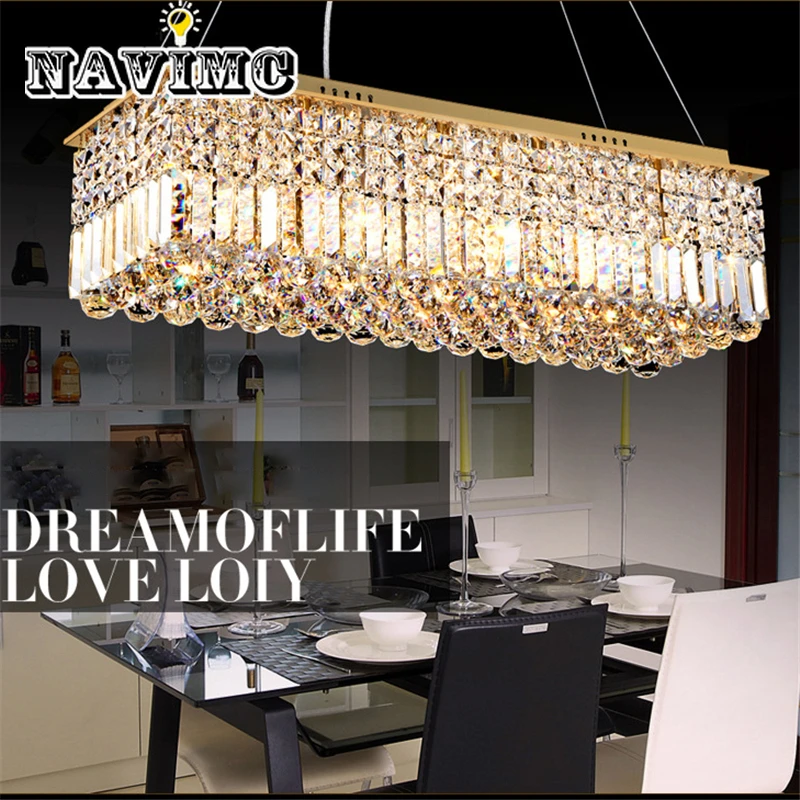 

Modern Luxury Minimalist LED Golden Rectangular Crystal Lamp for Dining Hall