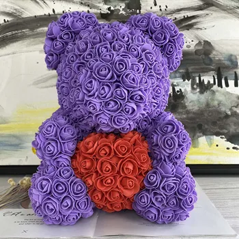 

Hot 40cm Artificial Rose Heart Teddy Bear Handmade Bear of Roses For Women Valentine's Day Wedding Bithday Gift