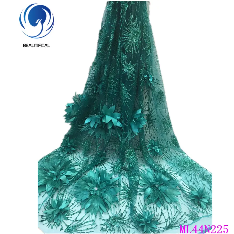 

BEAUTIFICAL green 3d lace fabric nigerian wedding french lace fabrics high quality dress tissu tulle mesh lace 3d ML44N225