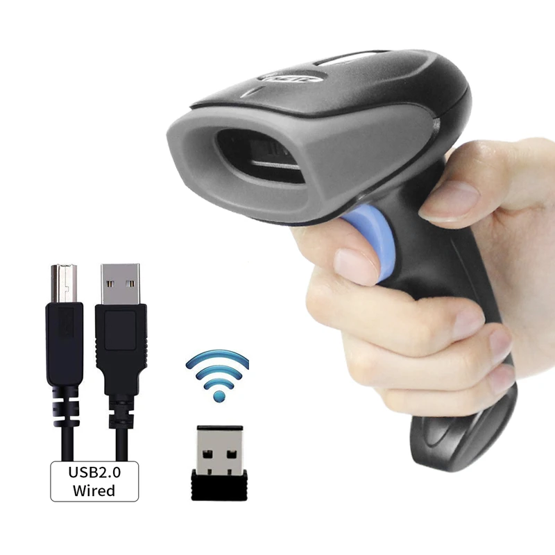 HZTZ Wireless Barcode Scanner USB Wired/ 2.4G Wireless 1D Bar code Reader for Inventory POS Terminal