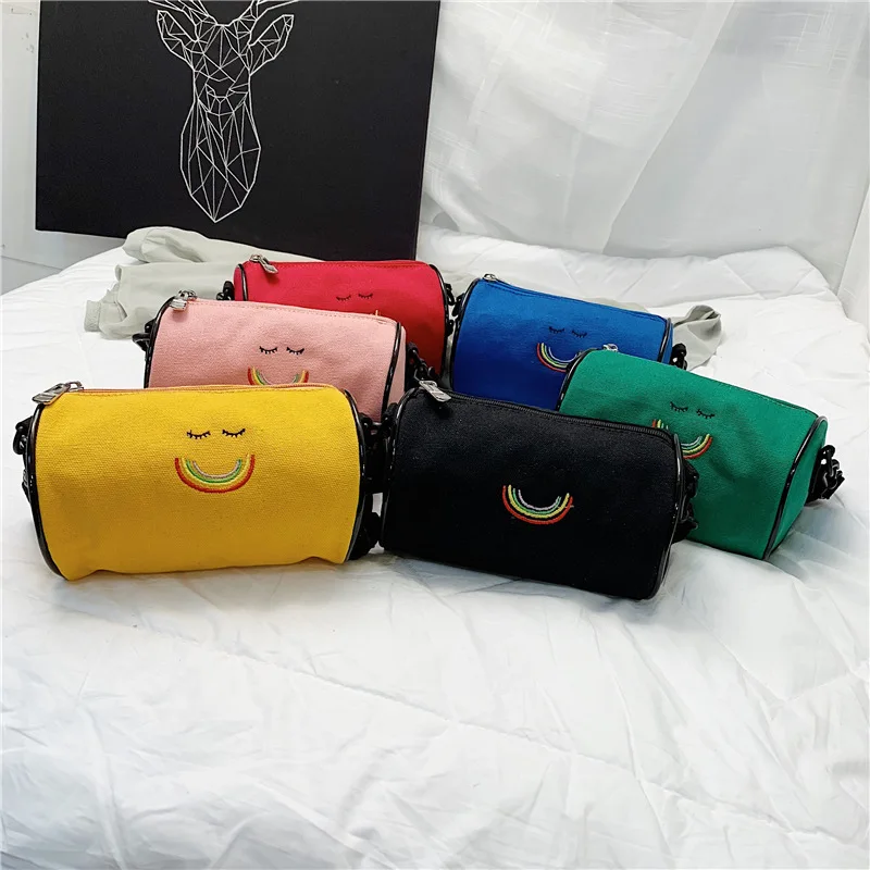 

2020 Spring Children Single-shoulder Canvas Bag Cartoon Smiley Wearable round Bag GIRL'S Versitile Fashion Shoulder Bag Fashion