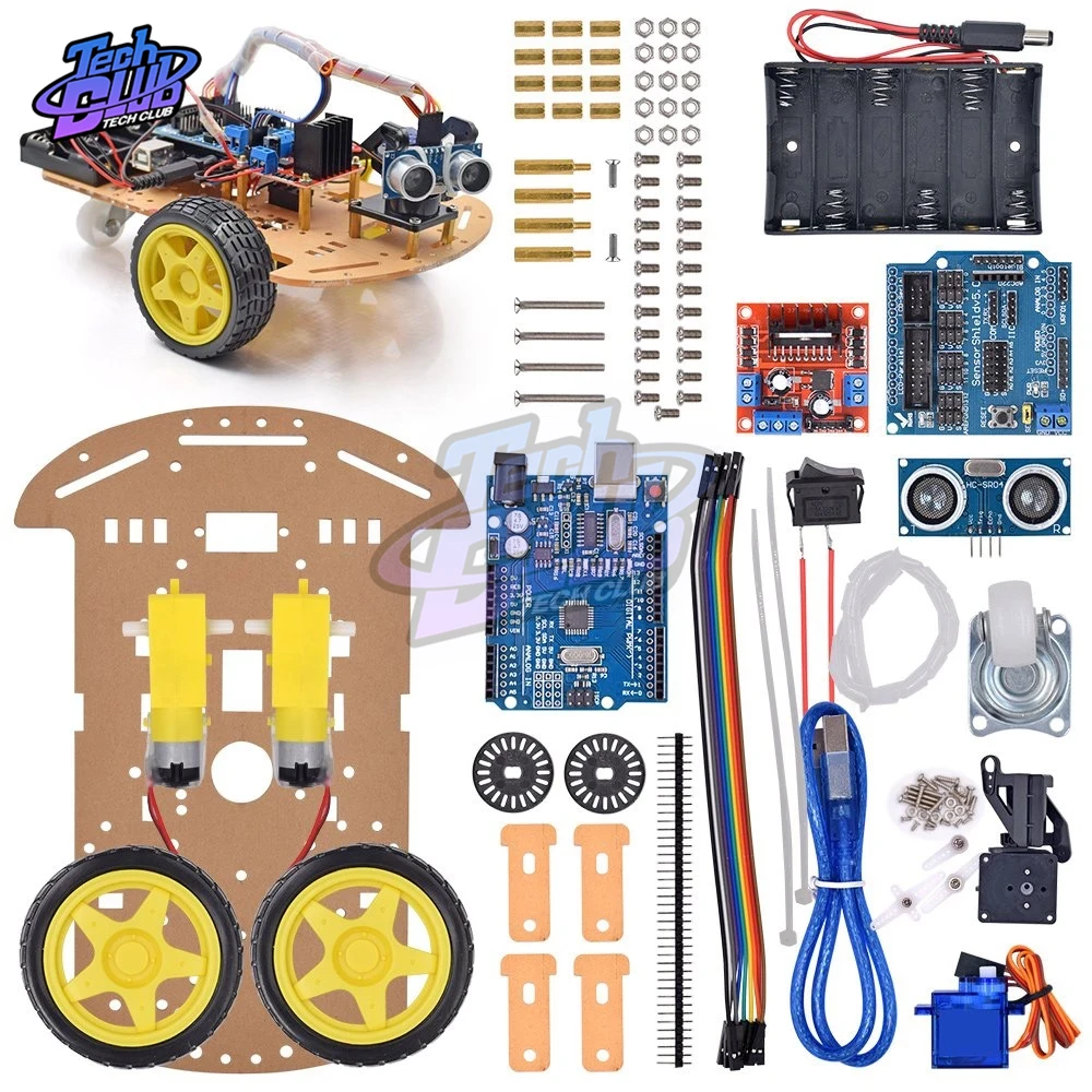 Ultrasonik engel kaçınma L298N motor sürücü 2WD akıllı robot araba şasi kiti ultrasonik modül Arduino R3 için DIY kiti