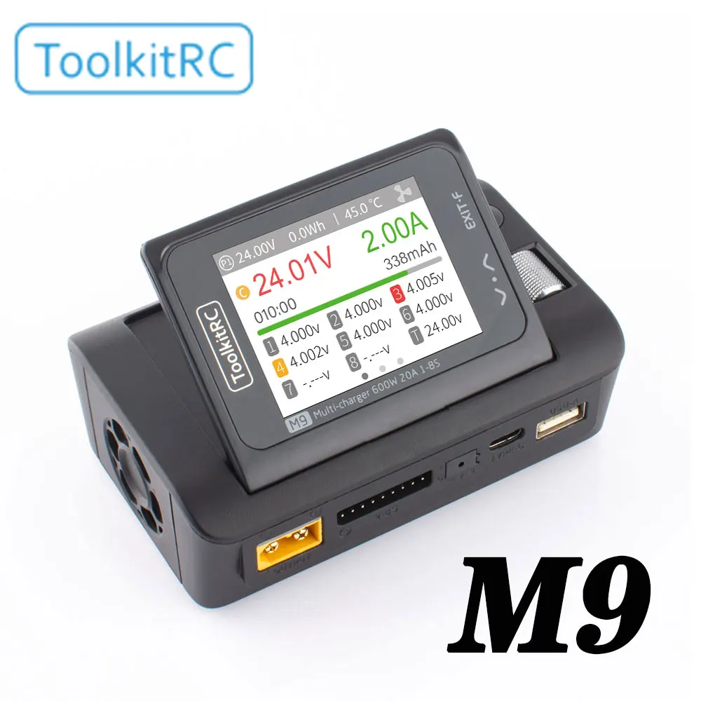 

ToolkitRC M9 600W USB Fast Charing DC Smart Charger Adjustable Screen Angle With Audio Function For 1-8S Lipo LiHv LiFe Battery