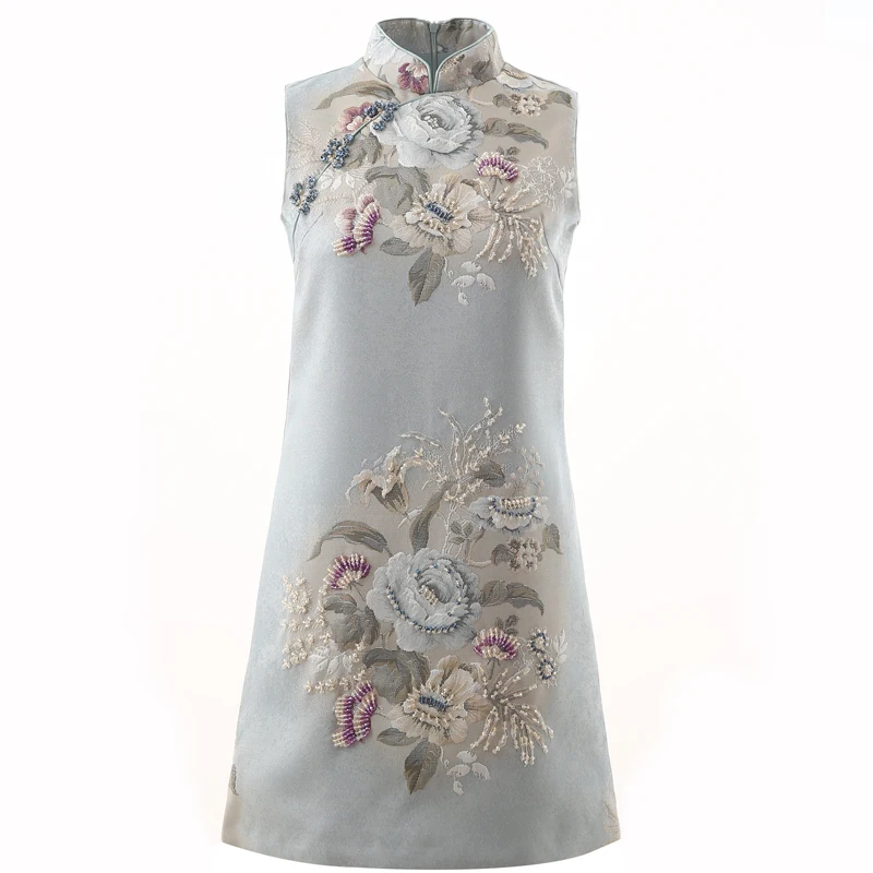 

VERDEJULIAY Luxury Slim Mini Dress 2020 Spring Summer Women Fashion New Sleeveless Beading 3D Flower Elegant Above Knee Dress