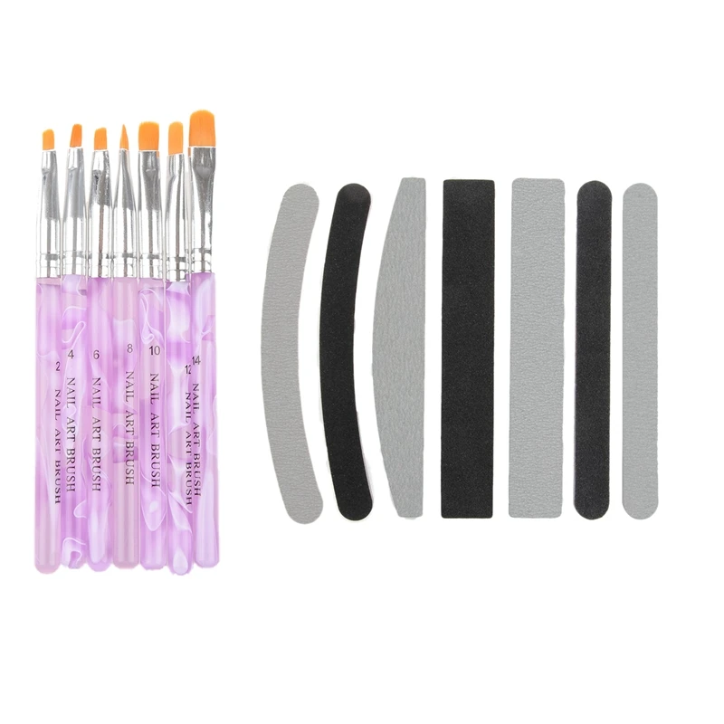 

7 Pcs Lime Straight Curve 100/180 For The Reconstruction Of Nail Art & 7 Sizes Nail Art Painting Brush Round Draw(2 Set)