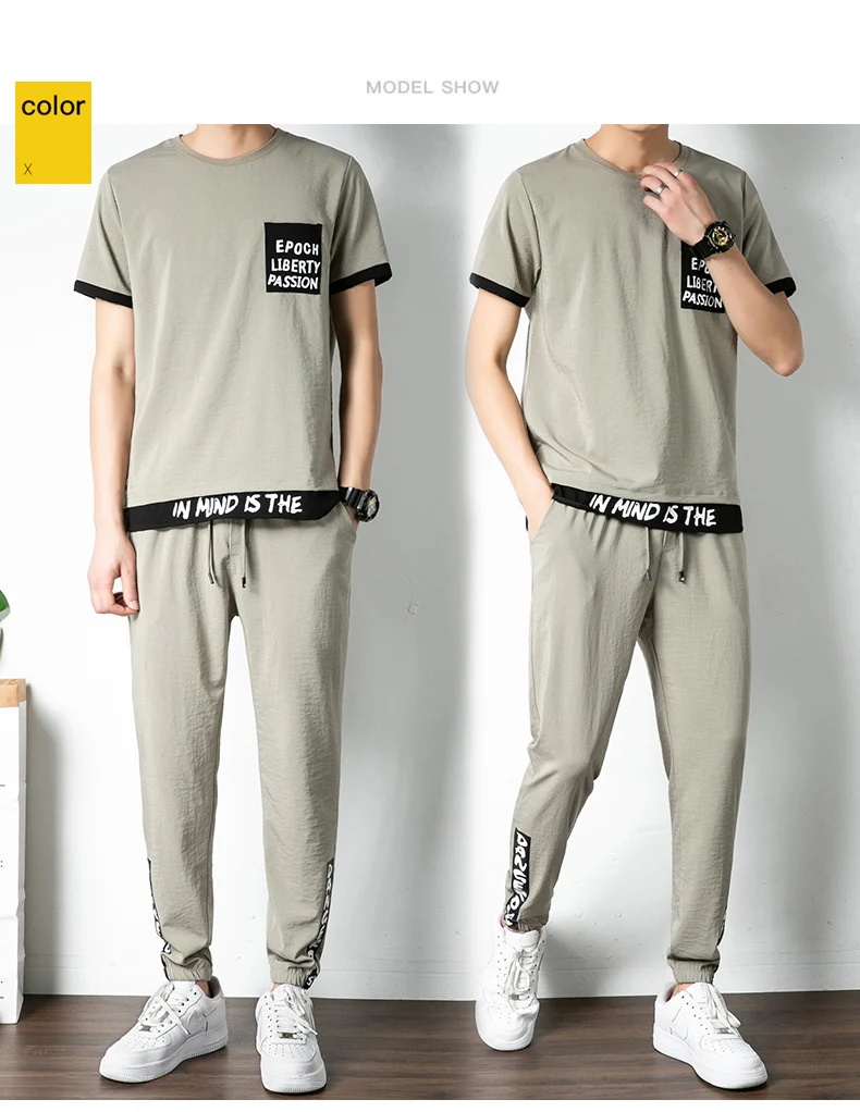 Men's Sets Hip hop Clothes Streetwear Spring Summer Outfit Male T-shirt + Pants Two Pieces Fashion Set Casual Pullover Plus Size mens sweat suits sets