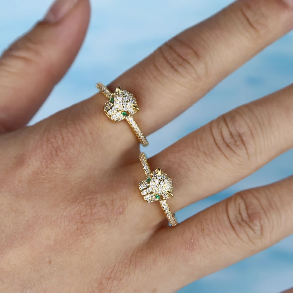 

Luxury Minimal tiny cute animal leopard engagement band Clear CZ rings for women 2019 hot fashion classic leopard charm jewelry
