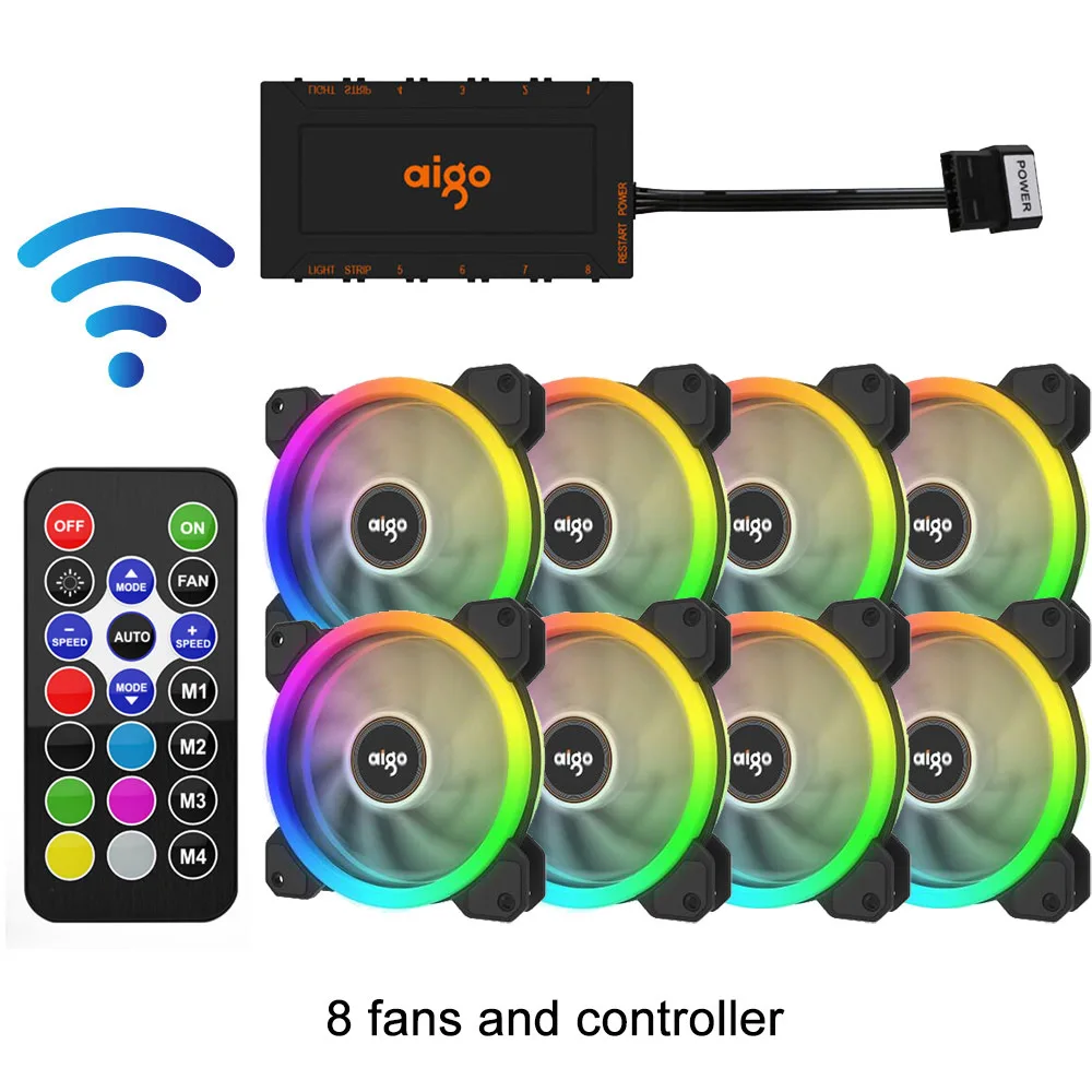 8 fans and IR Remote Aigo DR12 чехол для ПК вентилятор с регулировкой RGB Вентилятор охлаждения 120 мм тихий ИК пульт дистанционного компьютера охлаждающий RGB чехол вентилятор процессор вентилятор ПК 12 В - Цвет лезвия: 8 fans and IR Remote