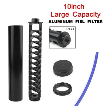 

10 Inch Car 6061 Aluminum Fuel Filter Spiral 1/2-28 Single Core Black for NAPA 4003 WIX 24003 Solvent